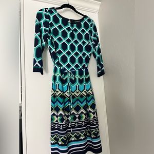 Liz Claiborne 3/4 Sleeve Geometric Dress Women’s M